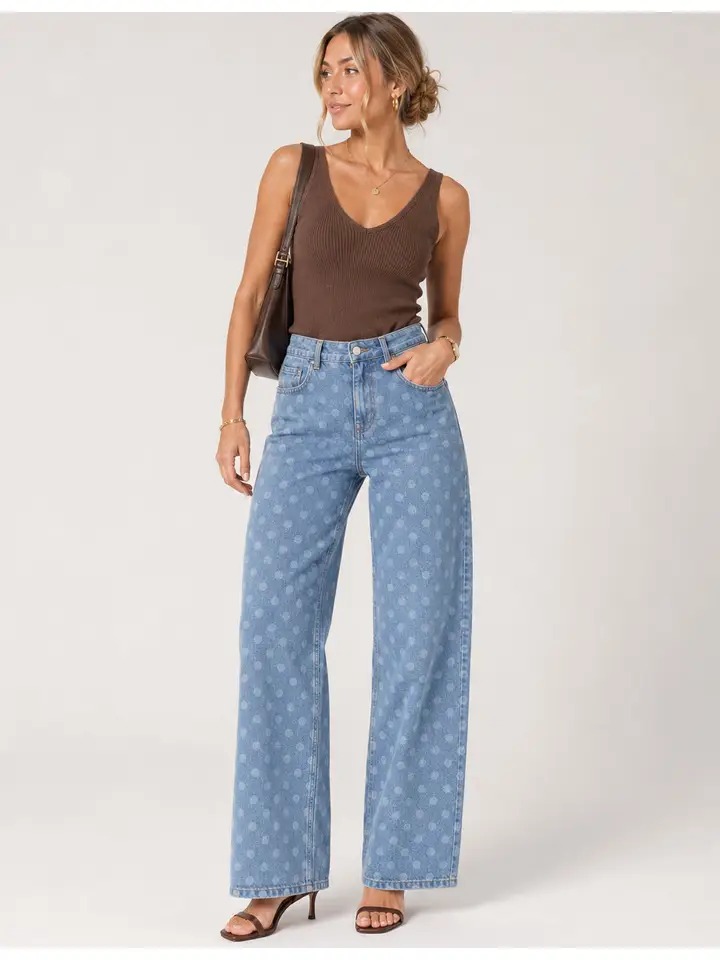 Polka Dot Wide-Leg Jeans